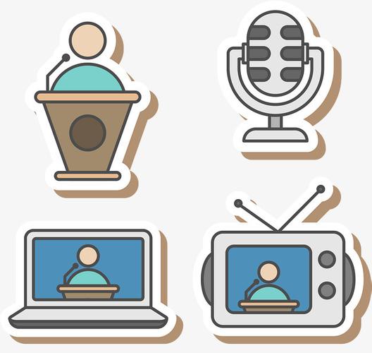 话筒 扁平化 卡通 剪纸 贴纸 新闻发布会