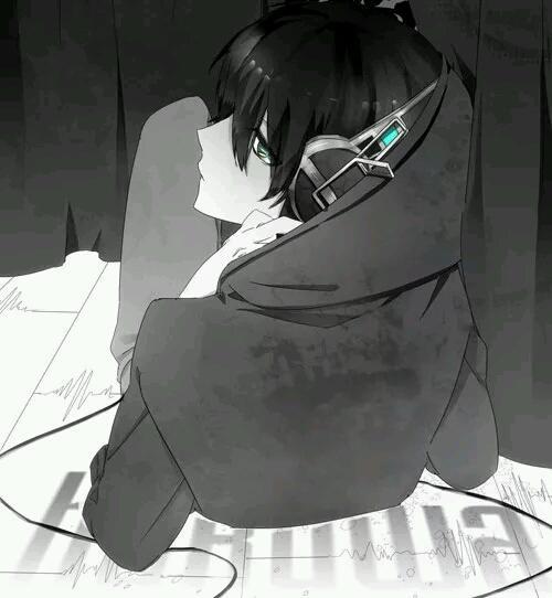 二次元头像男生戴耳机黑白
