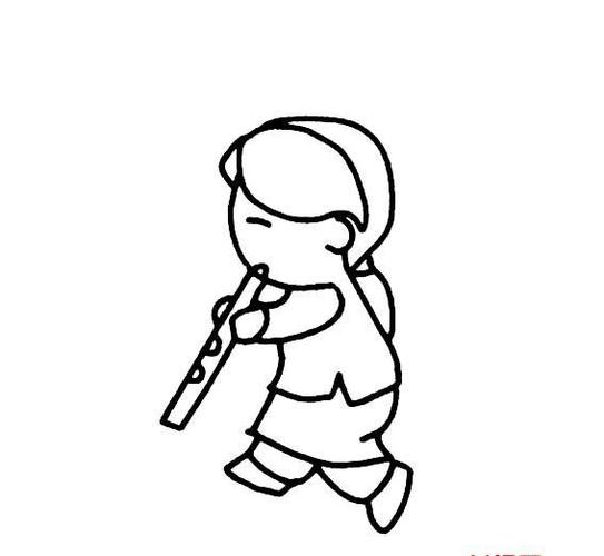 吹笛子的小女孩画法人物动作简笔画