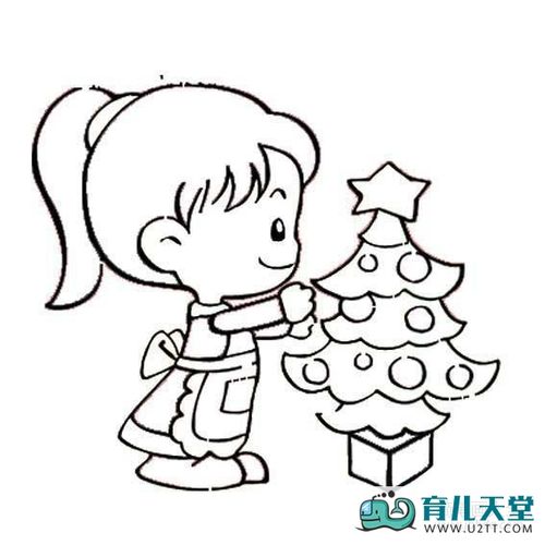 仰望女孩侧面简笔画,布置圣诞树的小女孩简笔画