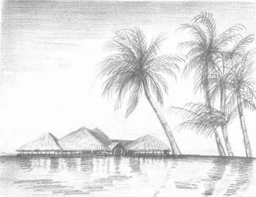 风景图素描简笔画海边