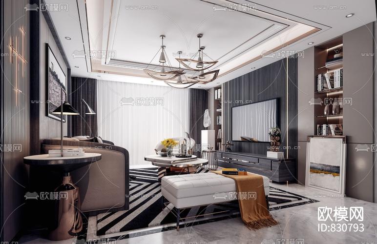 后现代轻奢客厅3d模型-免费3dmax模型库-欧模网