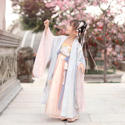 套装 绕子珠连衣裙诃子裙儿童汉服大袖 秋衫 初立原创改良汉服女童装
