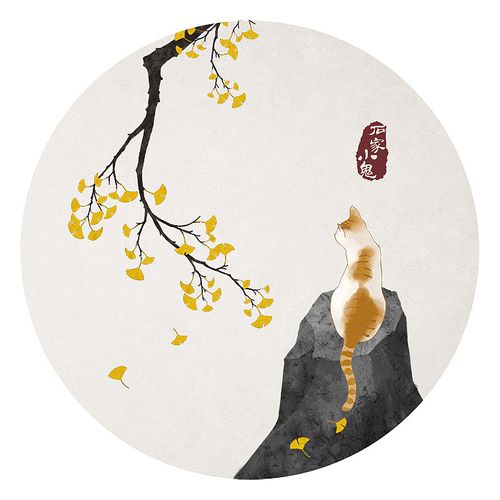 秋分——银杏叶与猫|插画|创作习作|石家小鬼 - 原创