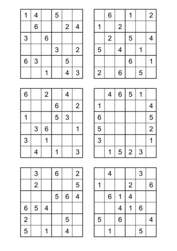 六宫格幼儿数独游戏54题