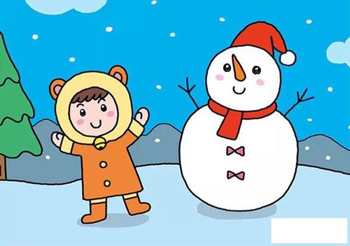 堆雪人的小女孩彩色画法步骤教程-儿童简笔画大全