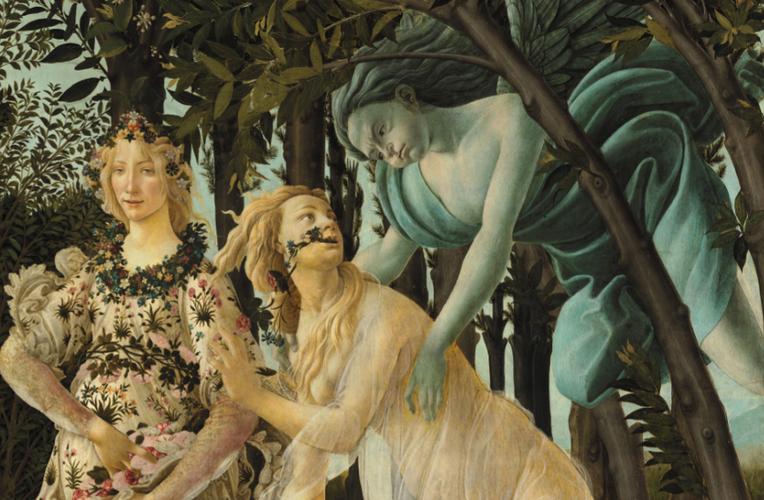 灰蓝色调子的风神和浅金色调子的仙女也构成了这一紧张时刻的色彩追逐