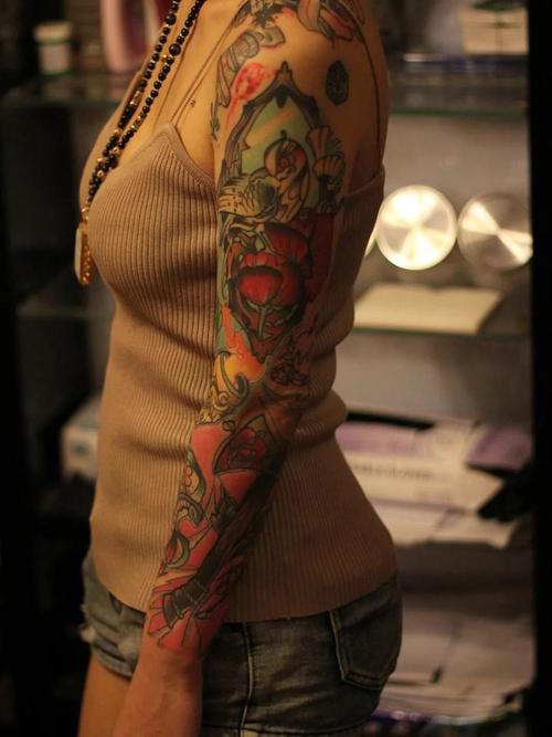 school 花臂 _纹身图案手稿图片_袁嘉谦的纹身作品集