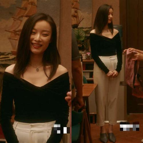 流金岁月倪妮朱锁锁同款衣服秋季长袖一字金丝绒上衣