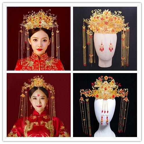 婚礼明制大婚凤冠显脸小敬酒服婚服华丽冠步头饰女马面裙发髻花嫁