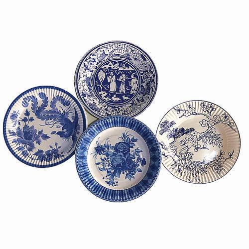 民族风青花瓷图案纸盘子 手工diy材料绘画纸盘幼儿园环创材料装饰