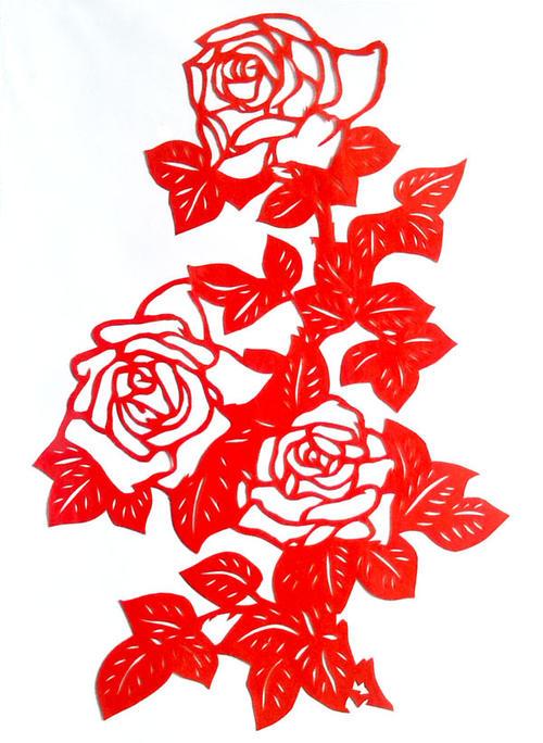 玫瑰剪纸窗花情人节剪纸画装饰画送女朋友礼品七夕节手工剪纸爱情