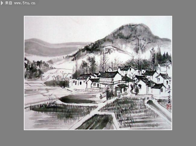 乡村水墨画素材 国画写生