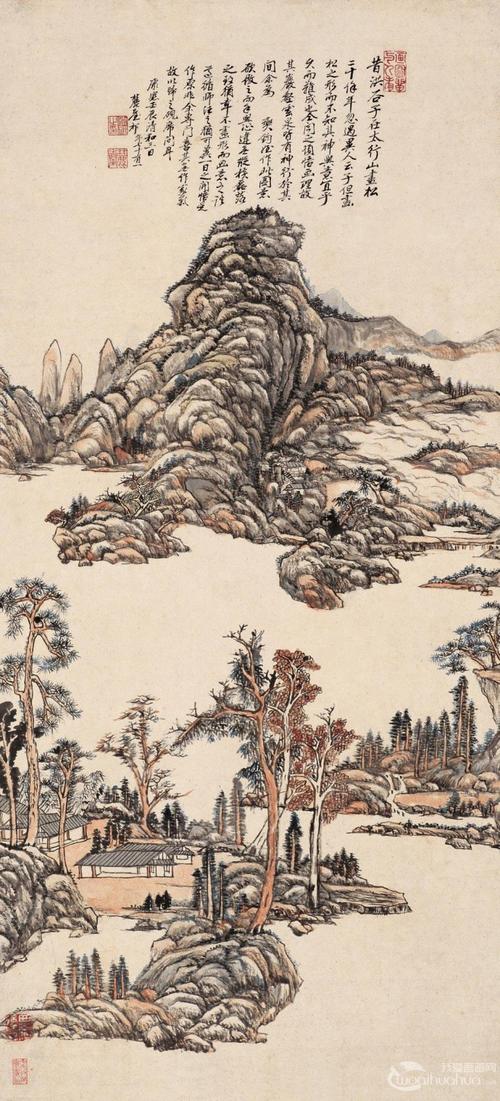 王原祁山水画仿洪谷子山水作品欣赏