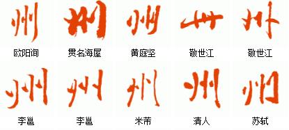 州字的行书写法