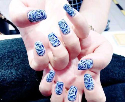 3d彩绘玫瑰花美甲图片彩绘美甲玫瑰花图片