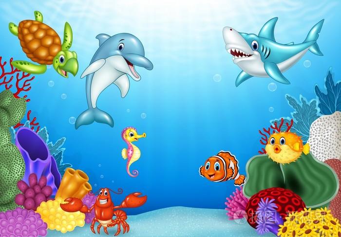 卡通热带鱼和美丽的海底世界插画-正版商用图片1nkf64