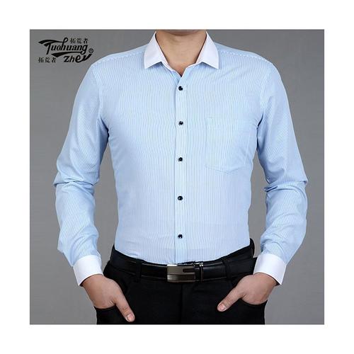 tuohuangzhe 拓荒者年轻男士春季时尚休闲条纹长袖衬衫l1109 (xl/180