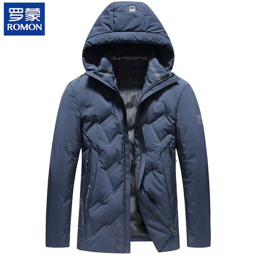 罗蒙连帽羽绒服2021新款冬季短款男白鸭绒中青年加厚