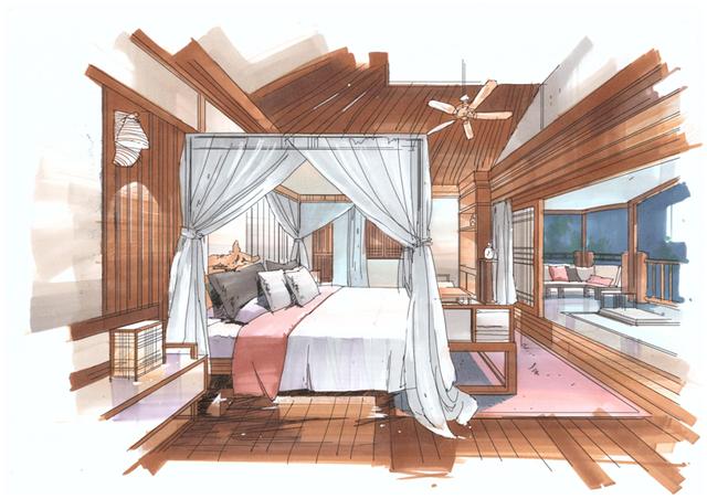 家居卧室空间案例手绘设计色彩表达之空间细节的深入刻画