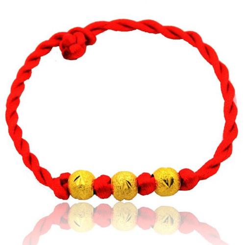 手工本命年转运珠手链编织开运红绳手链情侣手链镀金转运珠