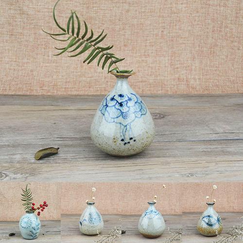 陶瓷花瓶陶艺手绘青花花插工艺品摆件粗陶花器花道茶道景德镇手工