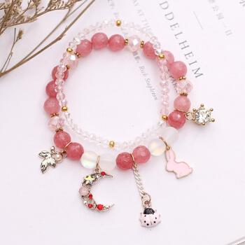 韩版新款森系可爱独角兽串珠手链女学生闺蜜水晶手链手串简约手环玫