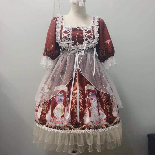 夏季女装日系软妹天使沙漏lolita洛丽塔洋装印花日常连衣裙女 黄色op