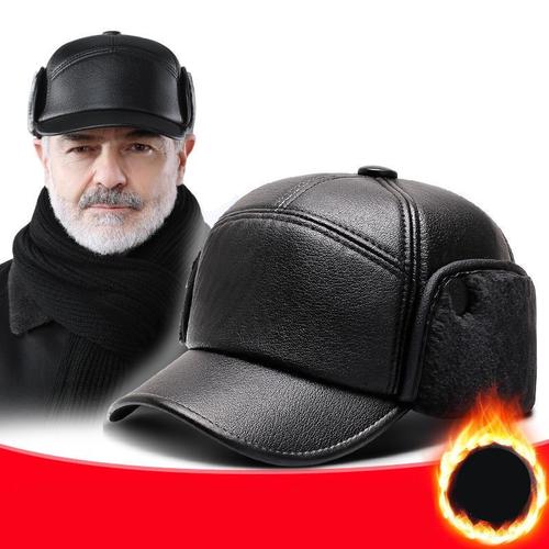 中老年帽子男士加绒加厚软皮棉帽子保暖护耳鸭舌帽冬季防寒老头帽