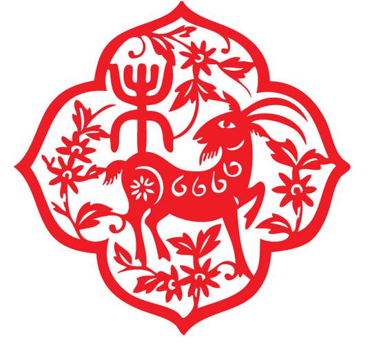 生肖羊剪纸矢量图
