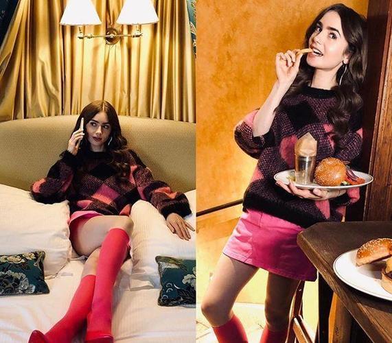 莉莉柯林斯在新剧中有多爱格纹法式复古风甜妹儿必备