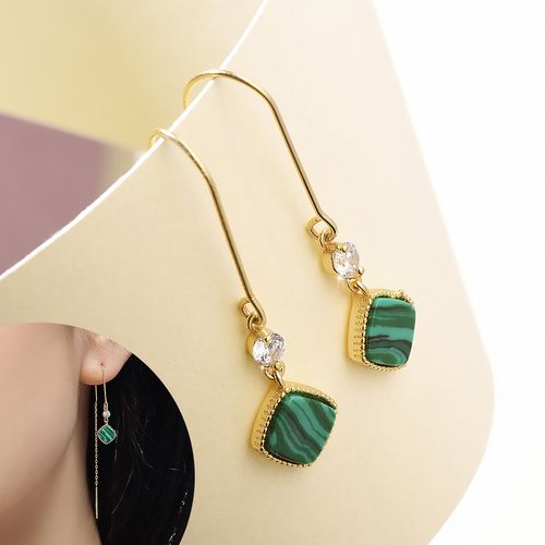 s925银孔雀石耳线个性时尚潮流长款耳饰耳环