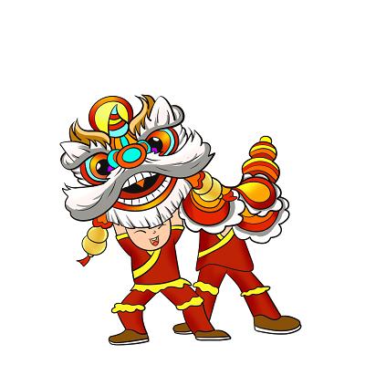 节日喜庆卡通舞狮插画春节新年舞狮子春节新年舞狮子元宵节