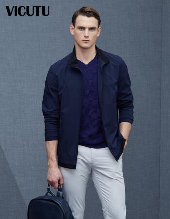 威可多vicutu 男士夹克商务休闲茄克外套 vbs16143225 蓝色 180/100b