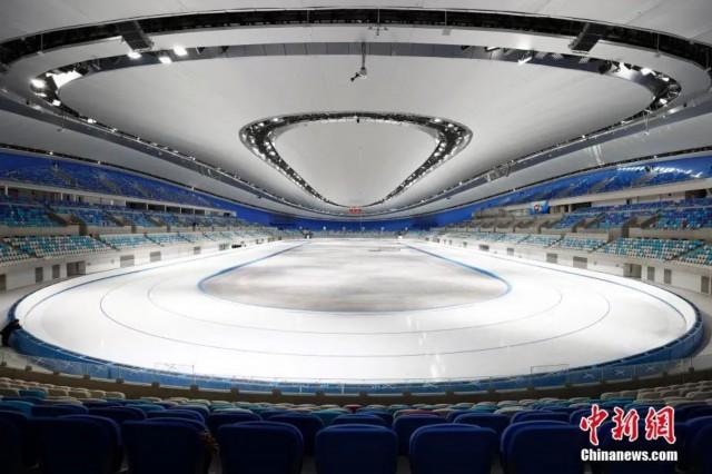 北京2022年冬奥会标志性场馆——国家速滑馆.中新社记者 富田 摄