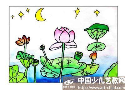 荷塘月色简笔画儿童画