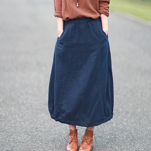 921上新立体剪裁a字型加厚棉麻半身裙亚麻长裙女2015秋中腰显瘦