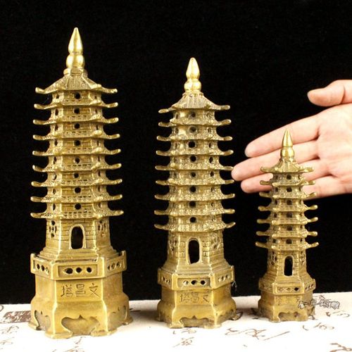 纯黄铜文昌塔高12cm七层塔18.5cm九层塔学业事业办公室摆件