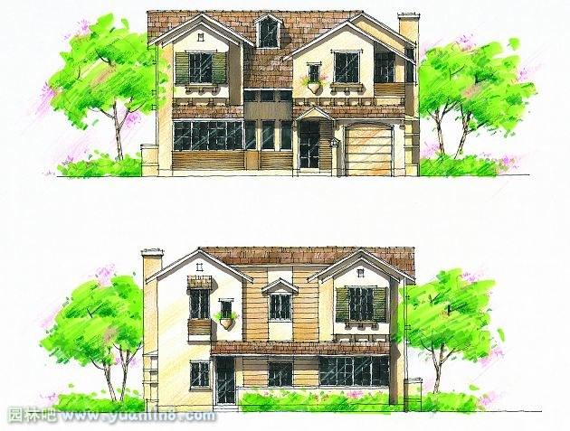 设计师何镇强别墅立面图手绘作品