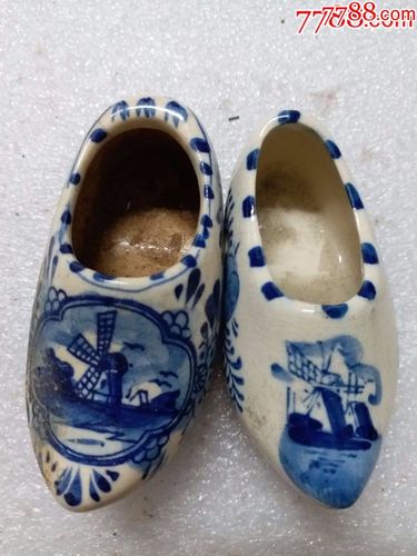 青花瓷鞋子一对无磕碰