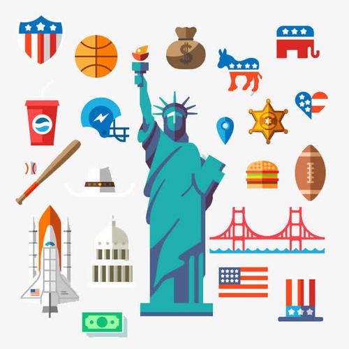 卡通绘画,自由女神像,美国风情