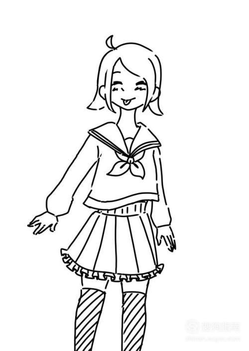 水手服女孩简笔画 简笔画图片大全-蒲城教育文学网