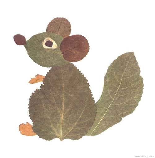 树叶贴画作品