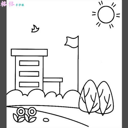 教学楼简笔画 美丽的校园图画一等奖_初中生校园教学楼简笔画