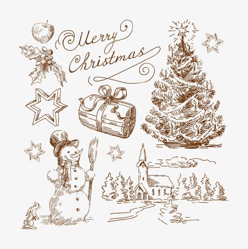 矢量圣诞节素描 矢量圣诞树素描 矢量圣诞节雪人素描 矢量圣诞节礼物