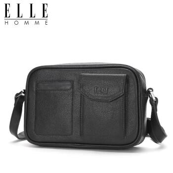 elle homme男士斜挎包 时尚头层牛皮单肩包 休闲大容量小挎包手机包男