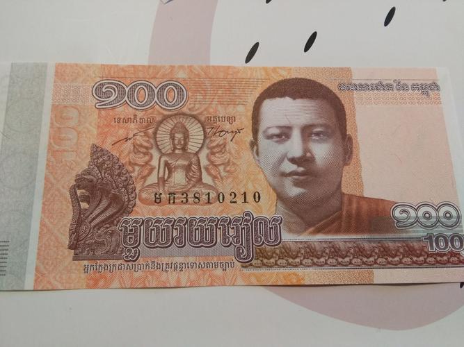 最美荧光外币一枚!柬埔寨100元!真品!全新无斑!