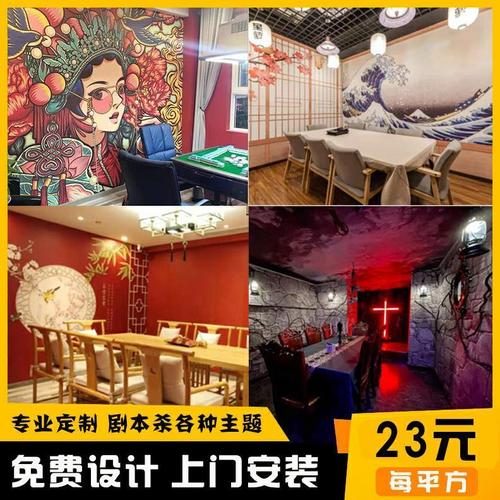 剧本杀背景墙壁纸定制日式恐怖故宫红中式古风壁画推理轰趴馆墙布