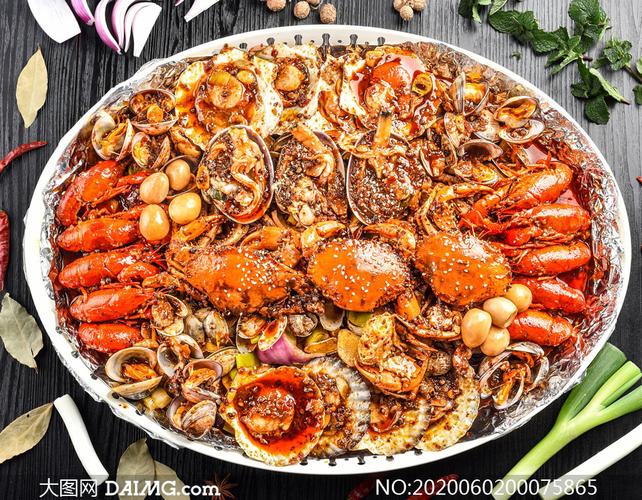 海鲜龙虾拼盘高清摄影图片