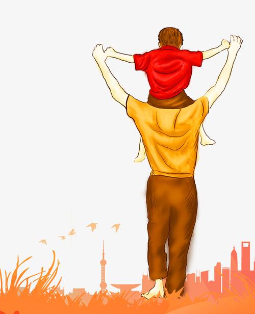 免抠卡通手绘父亲驮着孩子